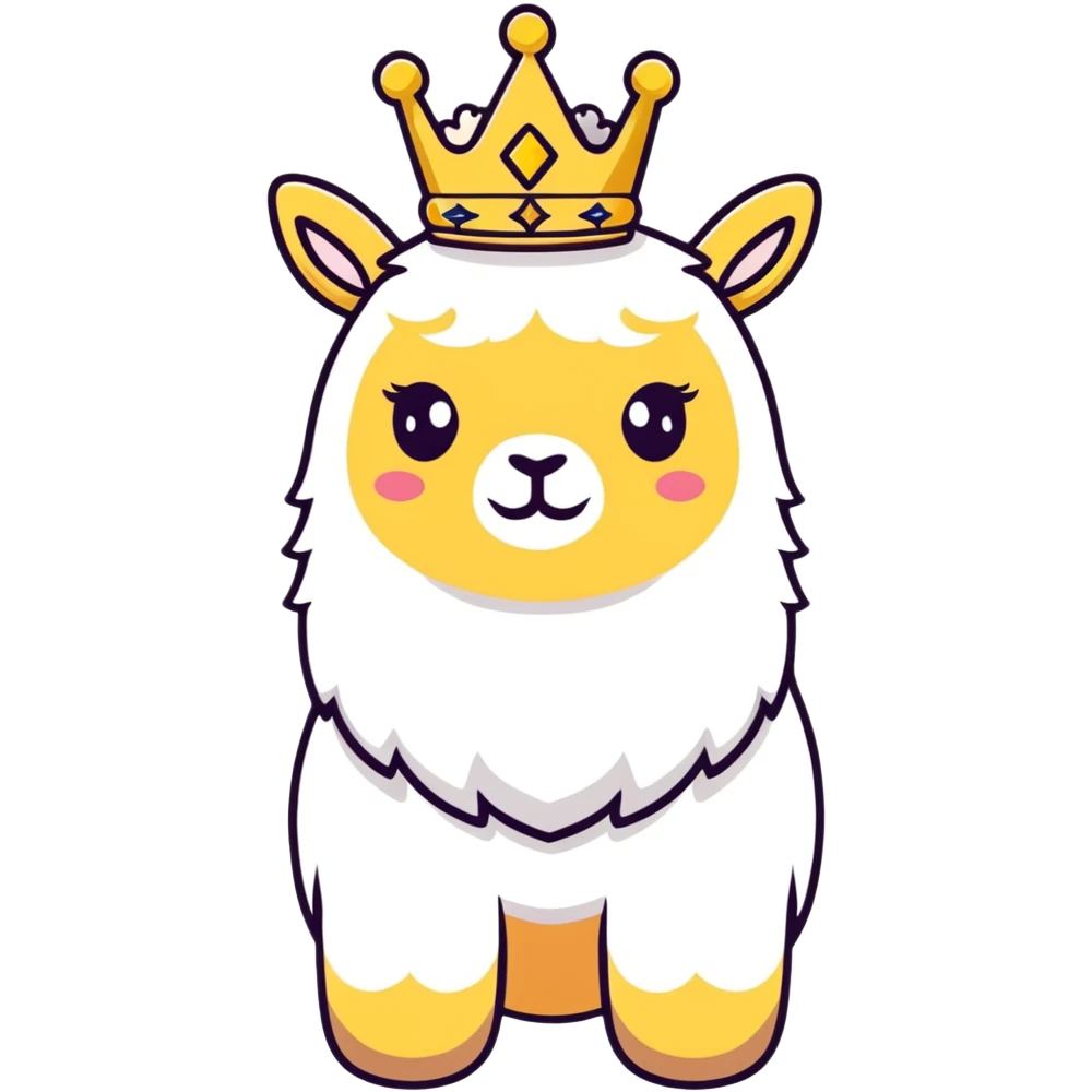 white fluffy king alpaca wearing a golden crown emoji