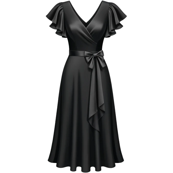 black v-neck party dress, isolated hanging, mid-length with flutter sleeves emoji