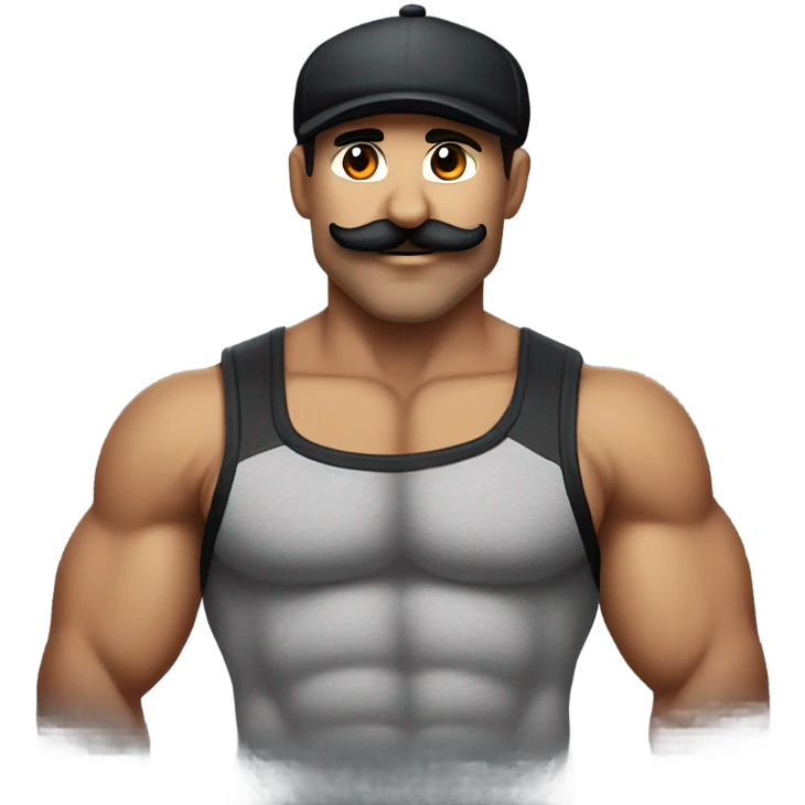 Muscular furry male, black underwear, with black moustache and casquette yankee  emoji