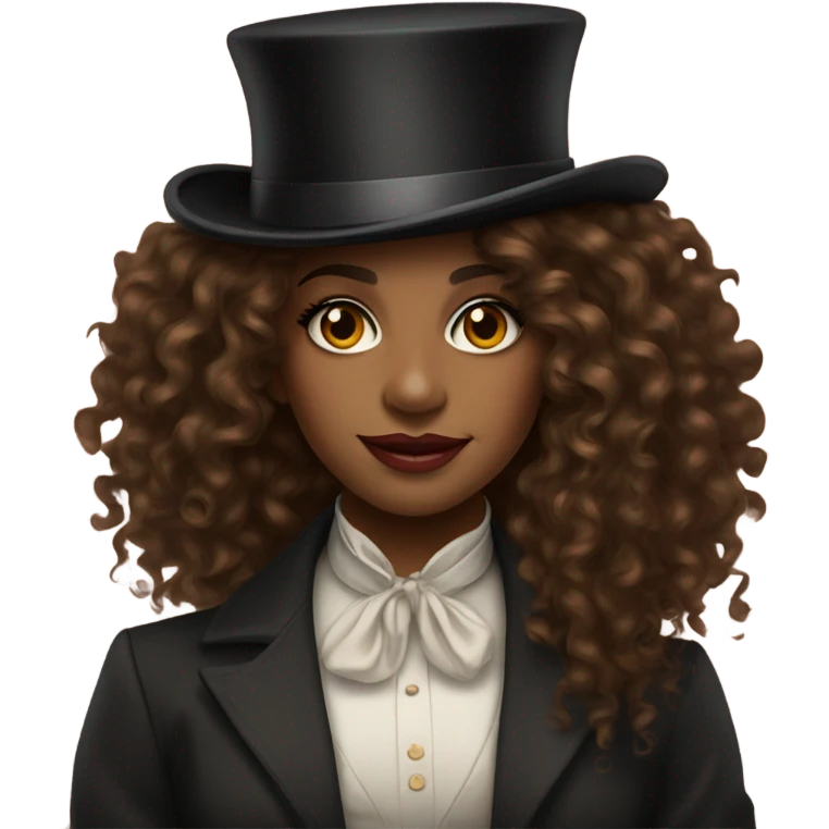 Brown Girl with long curly hair top hat circus emoji