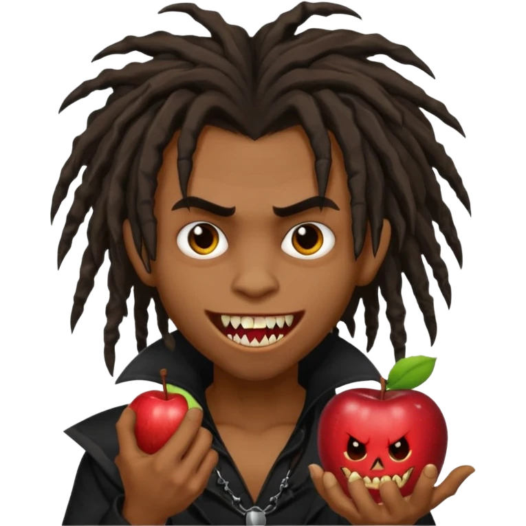 Brown skin Boy, vampire, messy dreadlocks, fangs, emo, Apple emoji emoji