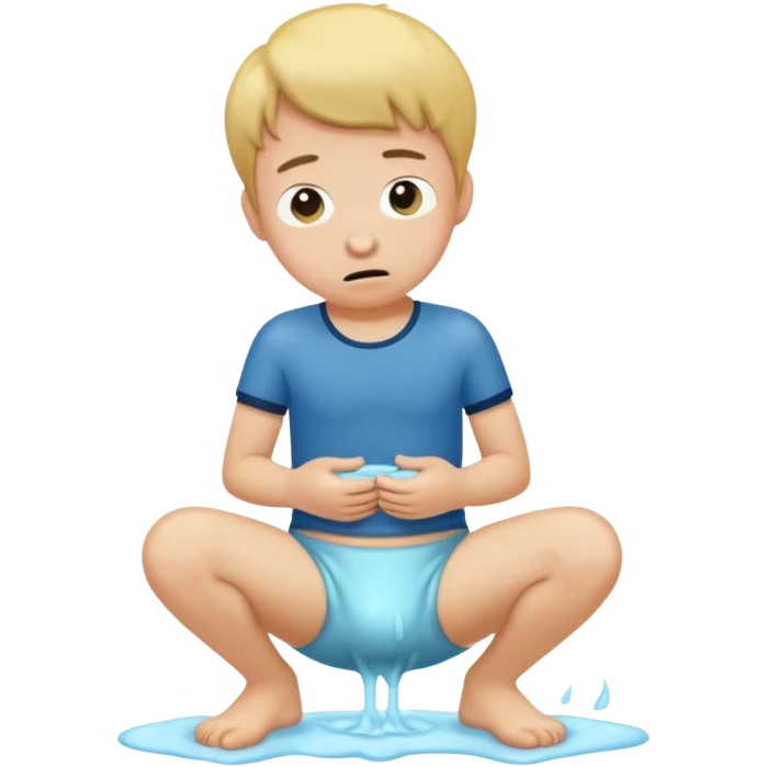 A  boy squating down pooping on his wet stinky underwear farting emoji