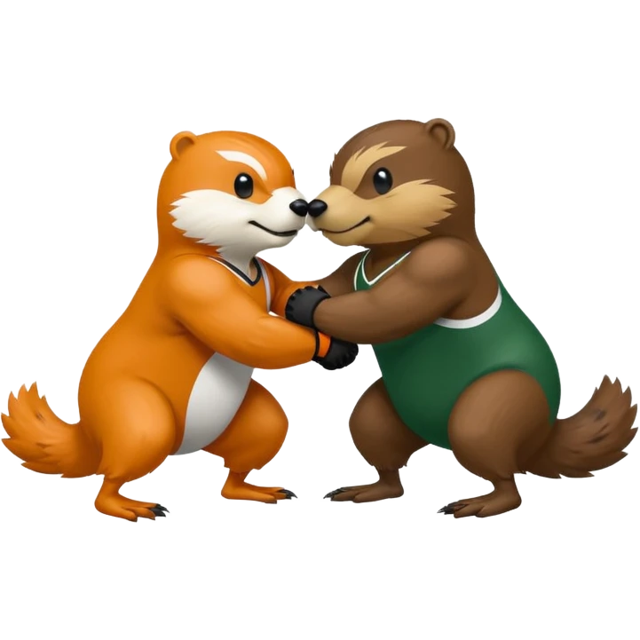 Oregon State Beaver and University of Oregon Duck mascots wrestling emoji