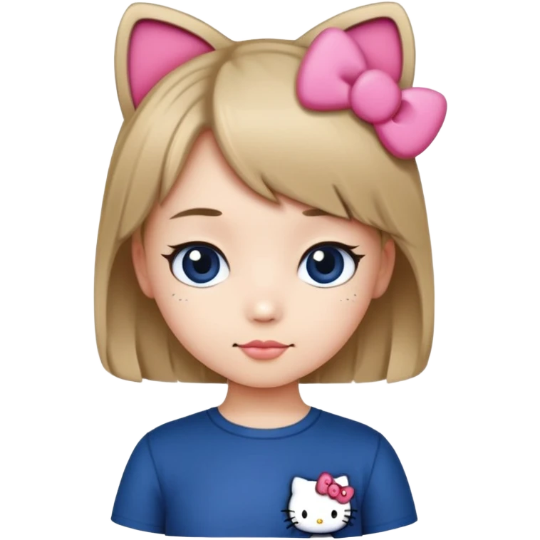 Girl with short dark Blondie hair, Dark BLUE shirt with Hello Kitty custume  emoji