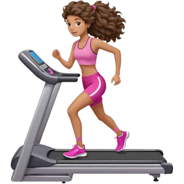 Gym brunette girl tan treadmill pink girly big wavy hair emoji