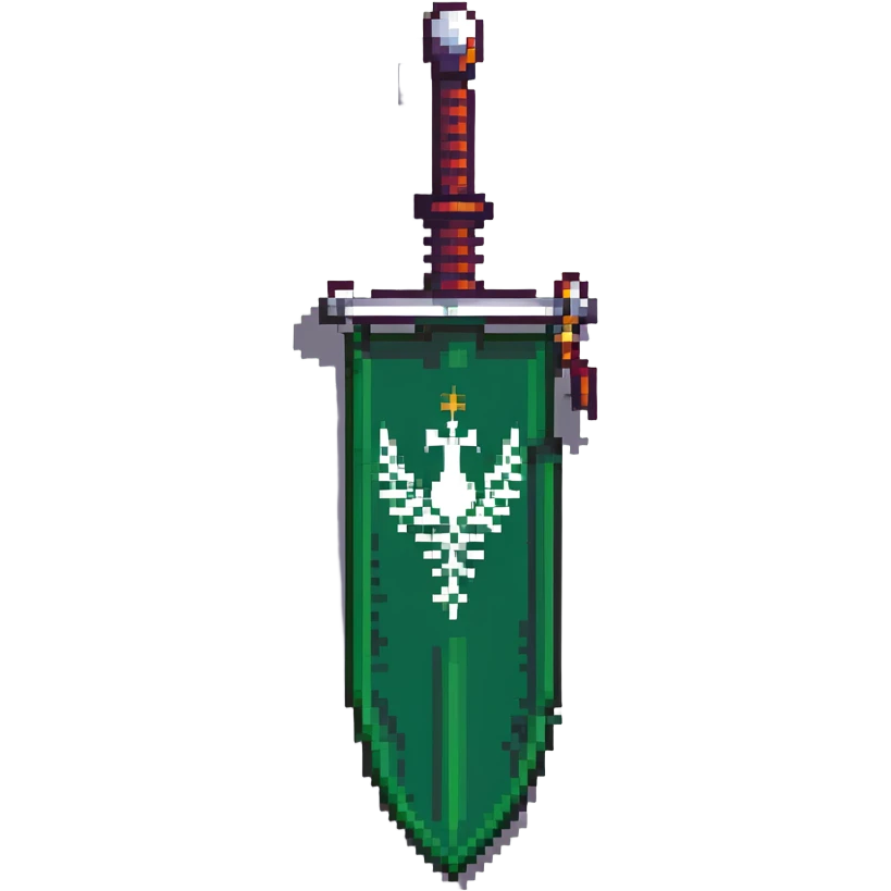 Saudi Arabia flag with green background, white Arabic inscription and sword in pixel art style emoji