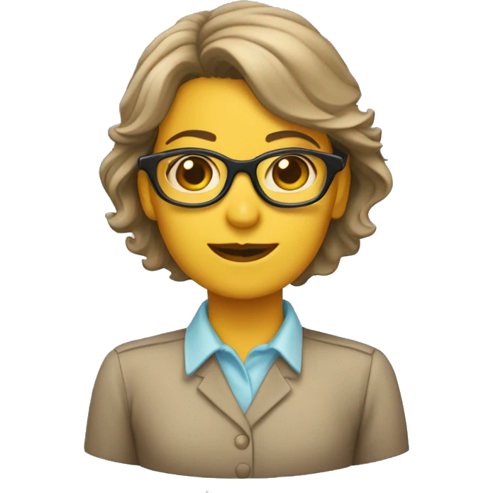 Profesora pelo castaño, gafas emoji