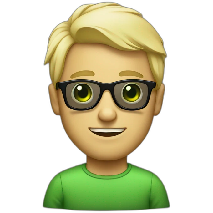 homme blond aux yeux verts et des lunettes noirs emoji