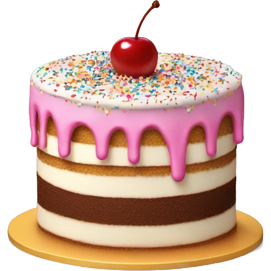 Birthday cake with a lot of sprinkles an cherry on top emoji