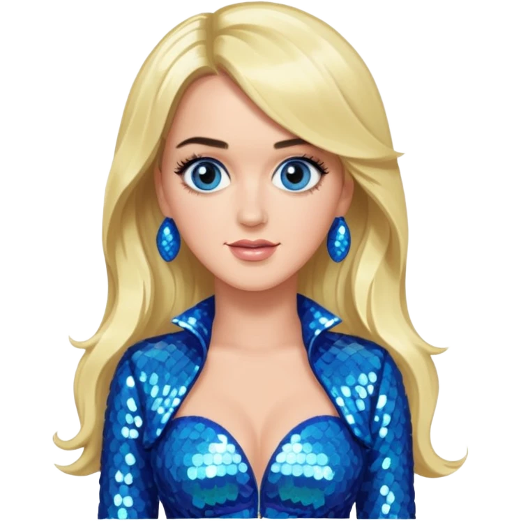 Katy Perry with long blonde hair, blue sequin outfit emoji