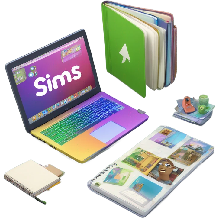 Notebooks and laptop out with sims 4 on laptop emoji