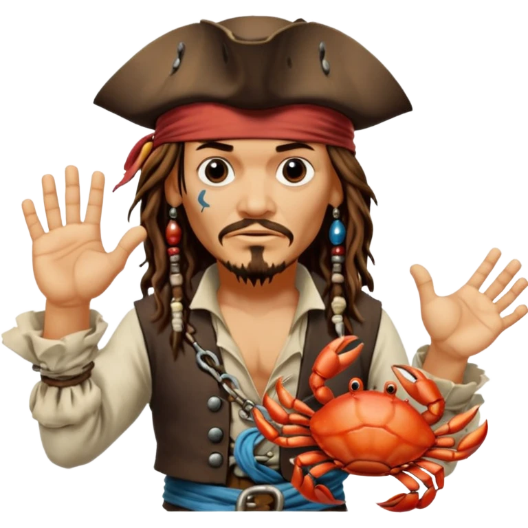 jack sparrow from the film pirates of the caribbean, shooo-ing the stone-crab.
- jack is looking to the left, hands mimicing to the left
 emoji