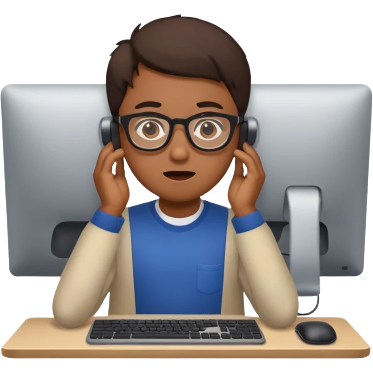 young programmer working at the computer, surprised emoji