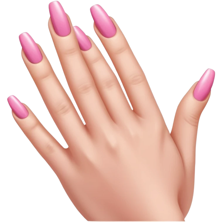  pink close-up of a hand with beautifully manicured nails, glossy pink nail polish, elegant nail shape, soft lighting and shadows, realistic style, emoji