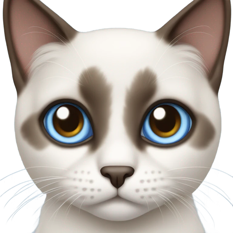 Snowshoe cat with small white around nose blue eyes and dark face emoji