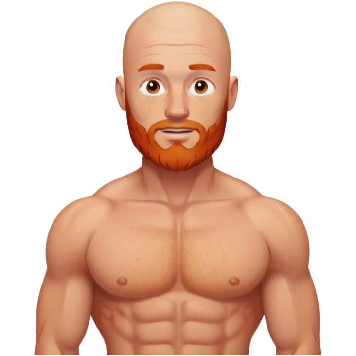 Muscular white man with  no hair freckles and red beard posing without a shirt emoji