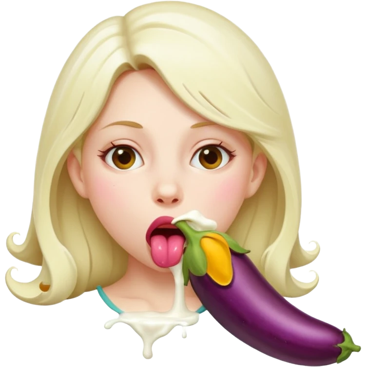 long bent eggplant spilling milk on girls tongue from the side  emoji