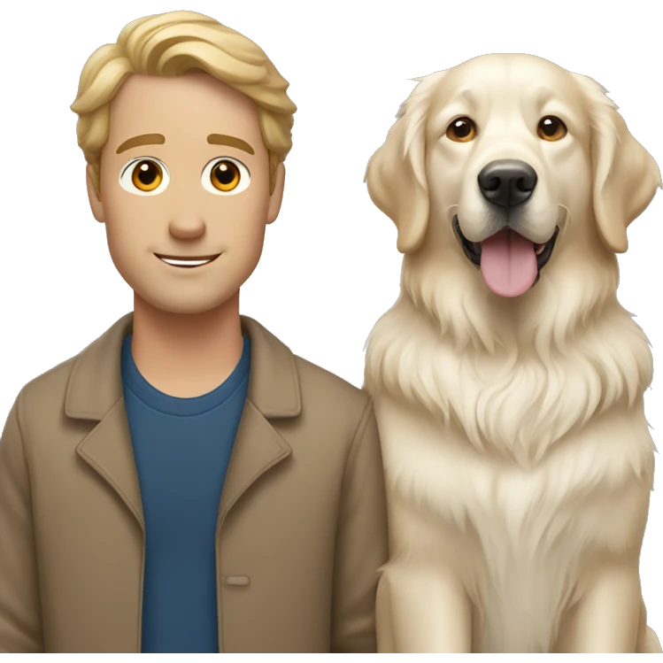 Two white man with brown hair with white golden retriever  emoji