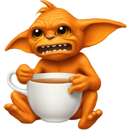 Orange Gremlin drinking tea  emoji