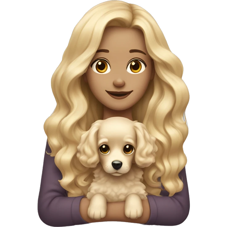 blonde long wavy hair girl holding a cute multipu dog with short ears wavy fur emoji