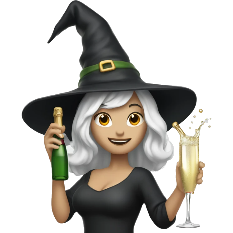 Witch, white skin, Popping Champagne Bottle emoji