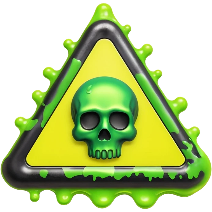 3D render of Oil Slick, toxic waste aesthetic, neon green bubbling liquid, caution yellow metal, industrial warning texture. emoji