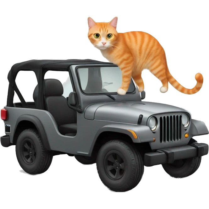 Orange cat, and gray cat, in a black jeep emoji