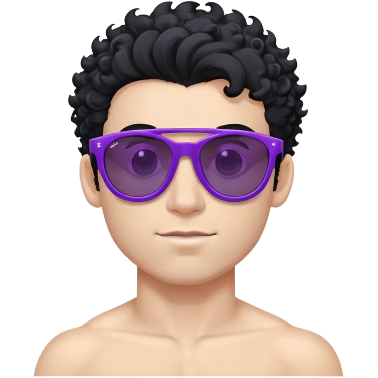 shirtless male athlete with white skin and moderately curly black hair on top with shaved sides, wearing purple sunglasses with black tinted lenses emoji