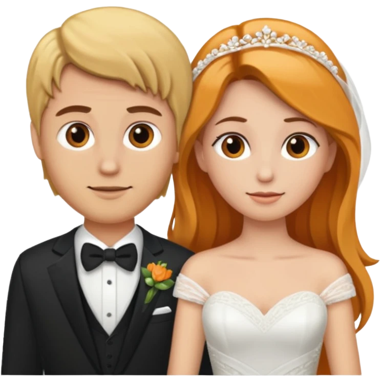 Orange-blonde hair bride and brown hair men emoji