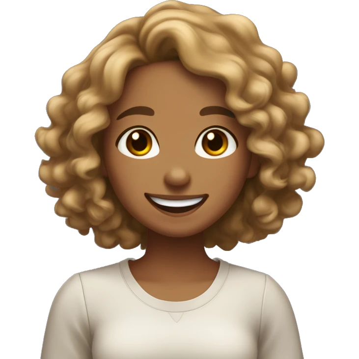 tan skin girl with shoulder length curly hair with a middle part and brown eyes laughing  emoji
