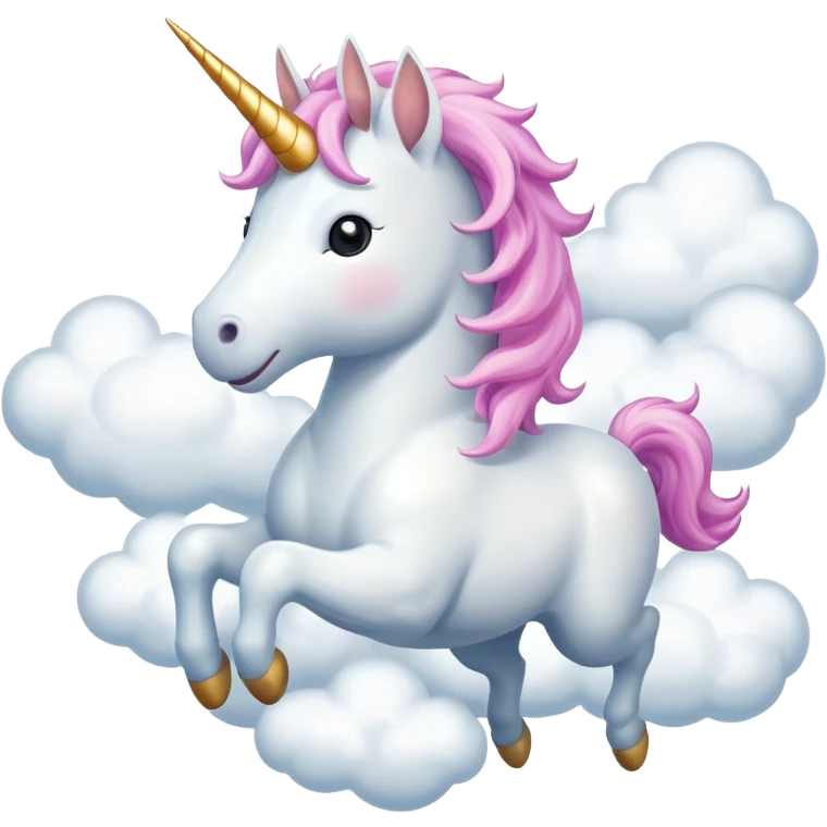 A unicorn flying through clouds, smiling dreamily emoji
