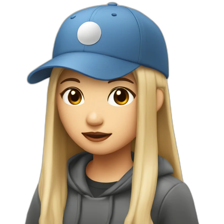 A long hair cool Asian girl wear a baseball cap and have a cup of coffee emoji