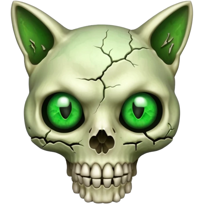 Zombie cat skull with green eyes emoji