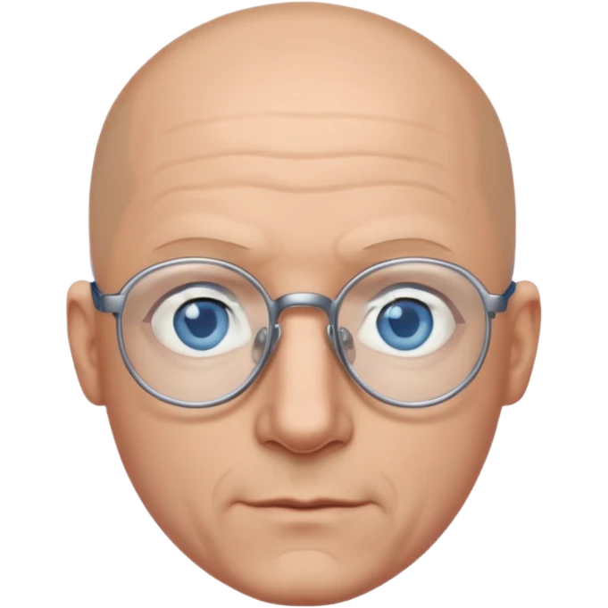 I want a twitch emoji style of a bald man with glasses and blue and gray eyes emoji