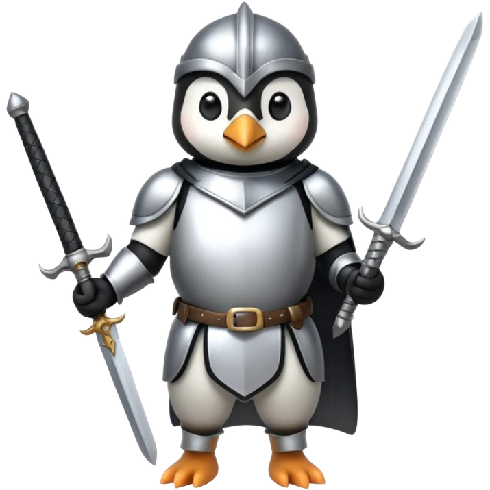 penguin wearing shiny silver knight armor, holding a sword emoji