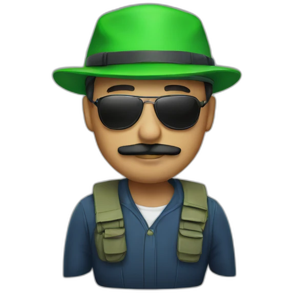 Man with cap and green sunglasses and mustache  emoji
