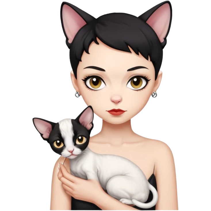 Short black hair bad girl holding a white Devon Rex emoji