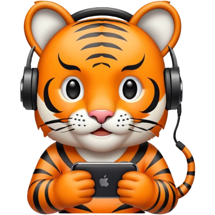 tiger face holding mobile phone playing games for Twitch emote emoji