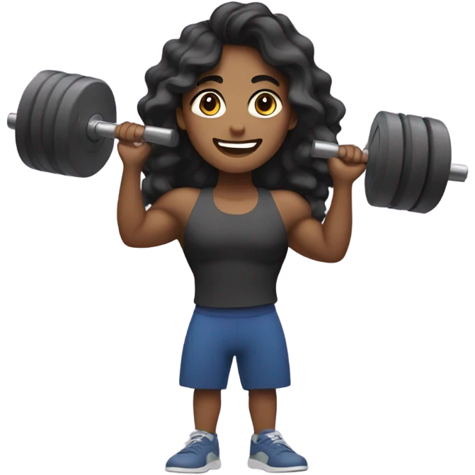 Long wavy hair black Asian lifting weight emoji