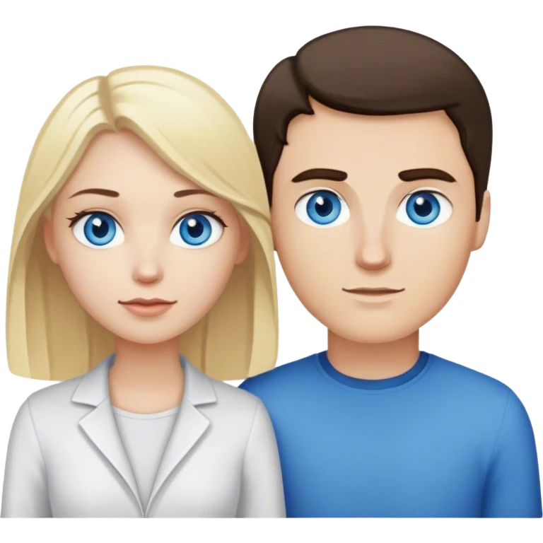 Dark Brown hair blue eyed white guy standing next to a blonde haired blue eyed girl emoji
