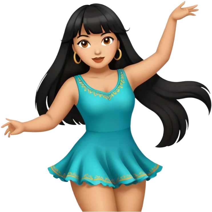Latina girl with bangs black long hair plus size dancing emoji