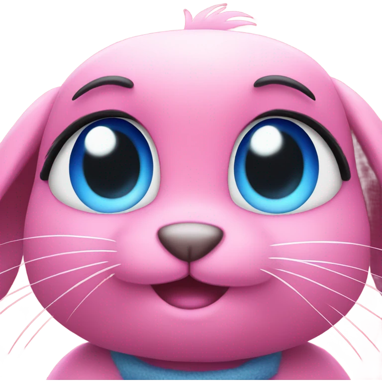 Big pink bunny with big blue eyelashes eyes wearing rainbows emoji