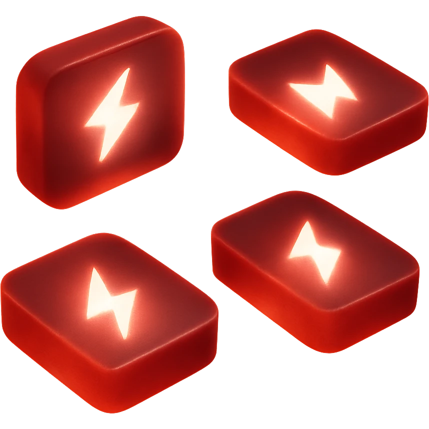 youtube play button with white linghning inside and no play button and red outside emoji