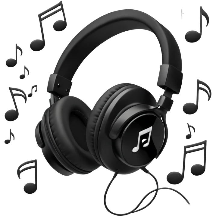 wired headphones with notes around emoji