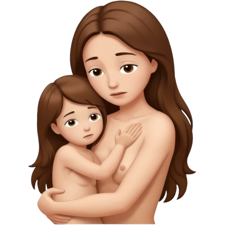 Large nude breated mother comforts child  emoji