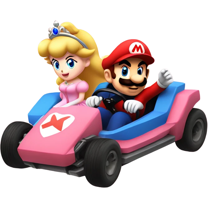 Princess Peach and Mario driving karts emoji
