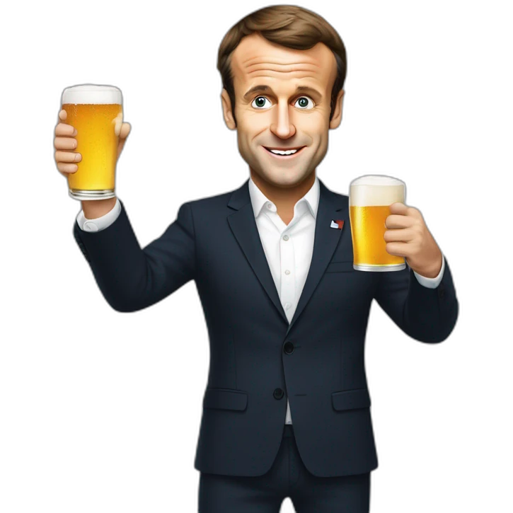 Emmanuel Macron holding a beer emoji