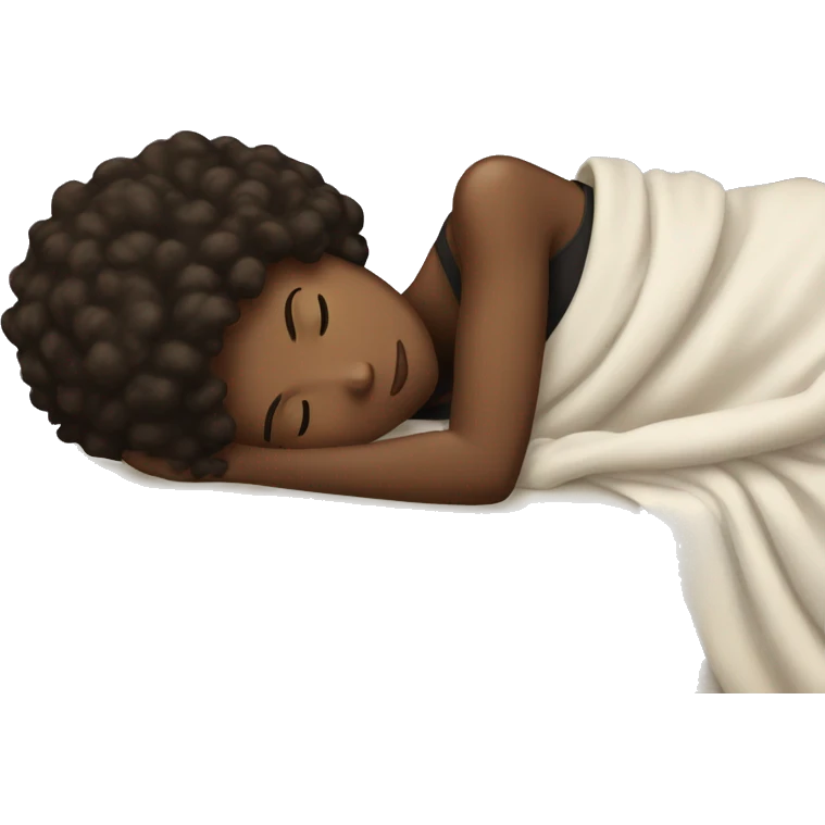 Black girl with 4c hair sleeping in her bed with a big blanket sideways with a Bible emoji