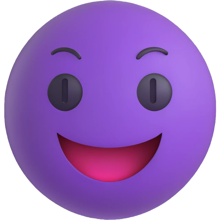 3D smiley emoji, round shape, student nervous during exam, purple color, anxious face emoji