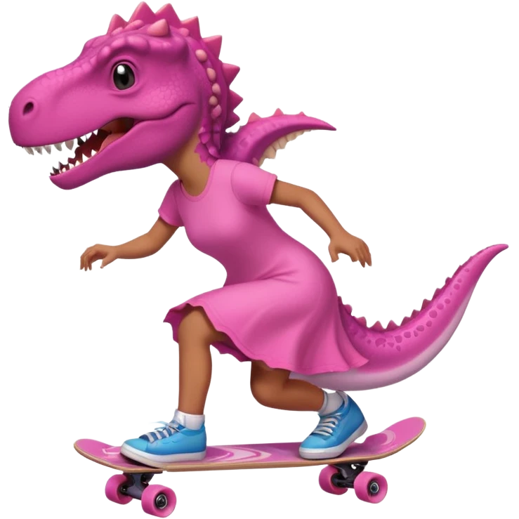 Dinosaur on a skateboard pink dress for girls in pink  emoji